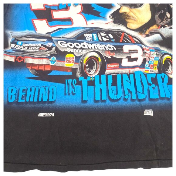 Dale Earnhardt Vtg 90s All Over Print NASCAR Racing XL T-Shirt Man Made Thunder - Picture 7 of 16